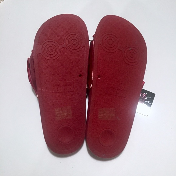 Olivia Miller Burgundy Satin Bow Slide Sandals - Picture 7 of 7
